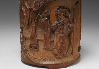 图片[3]-Carved Bamboo Brush-holder with Two Views of Females-gathering and Zhu Sansung’s Mark, 17th century, late Ming to early Qing dynasty-China Archive